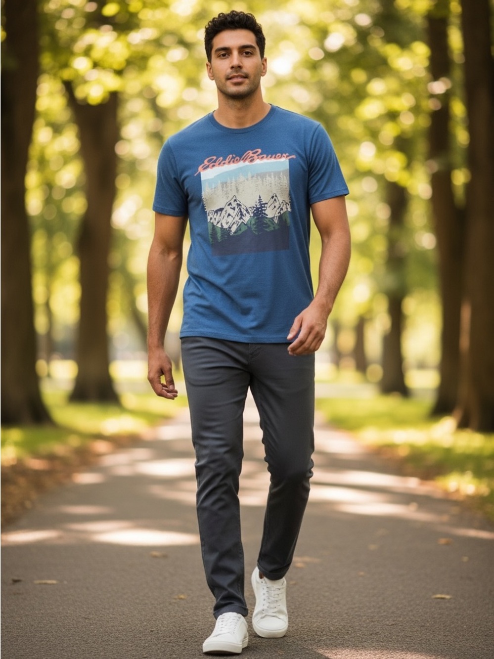 Eddie Bauer Heathered Blue Crewneck Graphic Tee